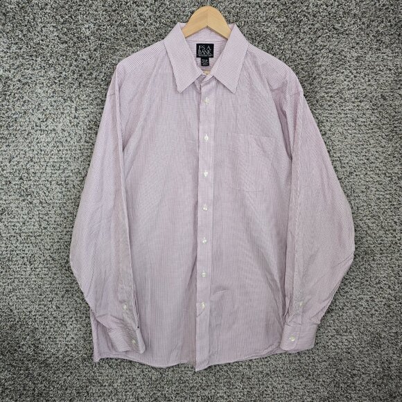 Jos A Bank Shirt Men's 17.5 36 Red Check Button Up Cotton‎ Pocket Barrel Career - Picture 1 of 7